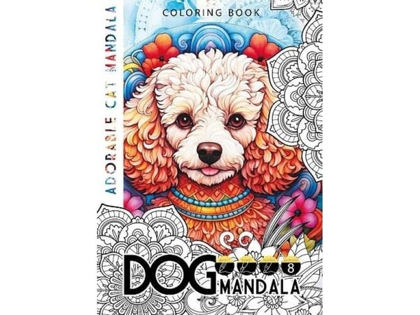 A4 målarbok 8 bilder hund dog mandala