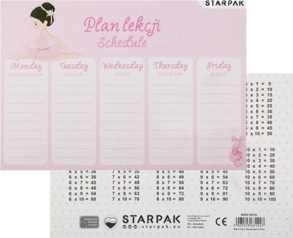 Starpak timeplan med multiplikasjonstabell Ballerina (25 stk)