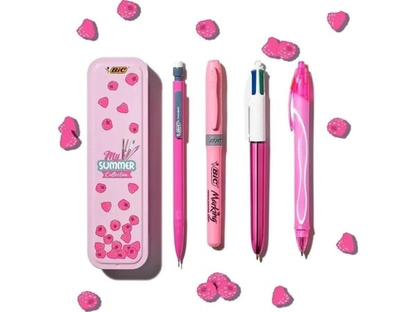 BIC Summer Pink Box, Klips, Uttrykkbar kulepenn med hengefeste, Gjenfyllbar, Sort, Blå, Grønn, Rød, 5 stykker