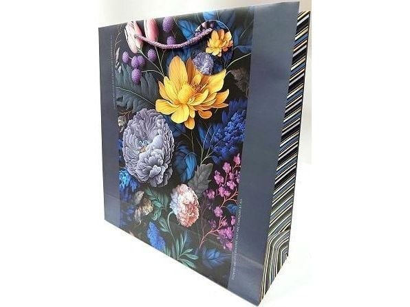 Fresh dekorativ gavepose matt 35x37x12 cm mørke blomster
