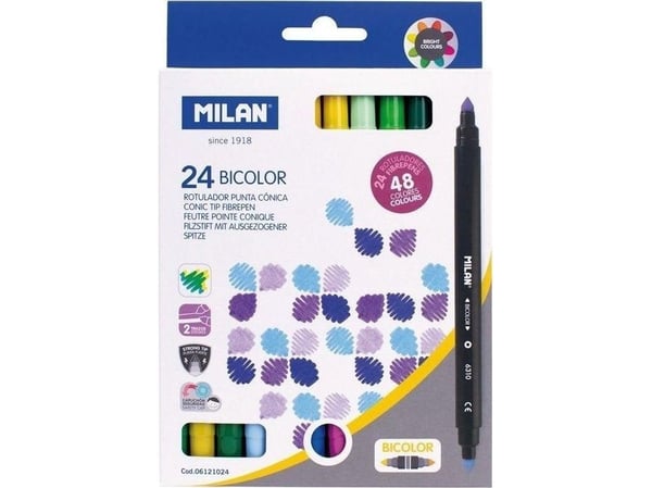 Milan Bicolor tuschpennor, tvåsidiga 48 st. 24 färger MILAN