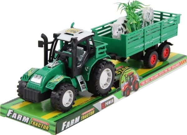 Traktor med tilhenger og dyr
