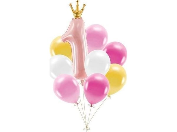 Ballonsæt 1 års fødselsdag, lyserød