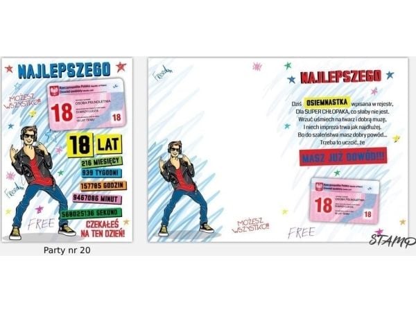 Stamp Party inbjudningskort självhäftande B6 + kuvert, födelsdag 18 år wz20