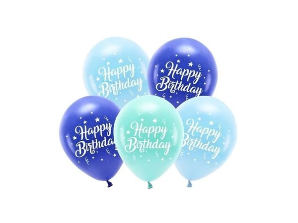 PartyDeco ECO26P-201-001-5, Lekeballong, Latex, Blå, Mynte, Marineblå, Bilde, Bursdag, Universell