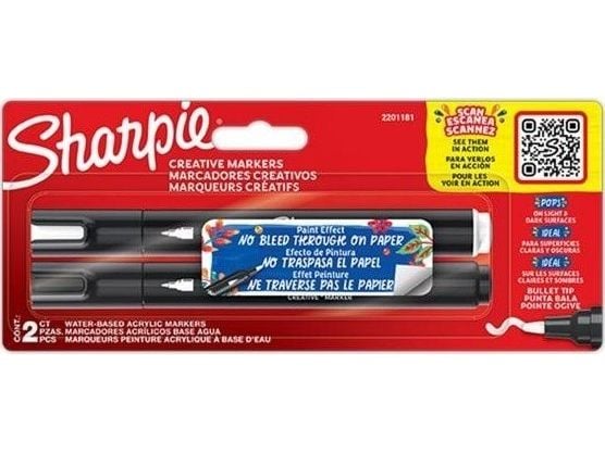 Sharpie 2201181, 2 kpl, musta, Valkoinen, Pyöreä pää, musta, Valkoinen, 2,5 mm, Kupla