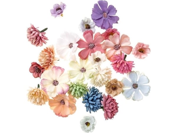 Multifargede stoffblomster 3 mønstre 24 stk