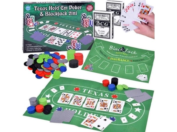 Jokomisiada kortspillsett 2-i-1 Poker og BlackJack brikker + kort + brett GR0706