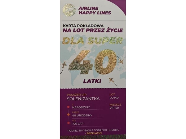 Yeku gratulasjonskort boardingkort 40 år dame