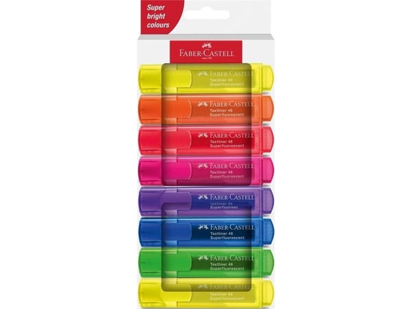 Faber-Castell Textliner 46 Superfluorescent, 8 stk, flerfarget, meiselspiss, 1 mm, 5 mm, vannbasert blekk