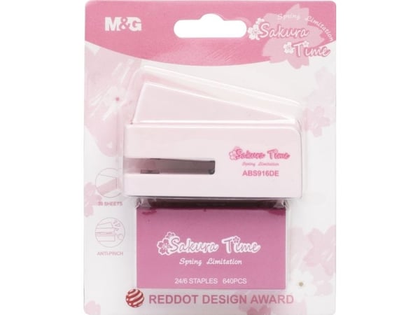 MG mini stiftemaskin Sakura + stifter 24/6 (20 ark) stiftdybde 35 mm