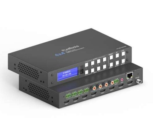 PureTools PT-MA-HD44M, AV-matrisevelger, 18 Gbit/s, DTS, LPCM, PCM, Sort, Stål, Knapper