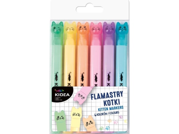 Derform uthevingspenner pastell katter, 6 farger, Kidea