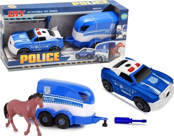 Trifox-poliisiauto ja rollaway-perävaunu