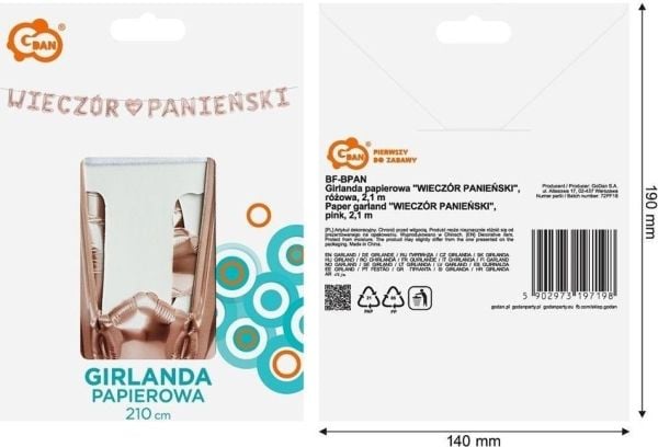 GoDan papirgirlander kveldsfest rosa 1,8 m