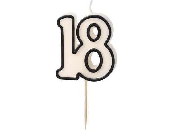 Bursdagslys 18 hvit og sort 5,5cm