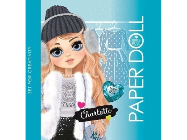 Fargebok 140×140 med utklippsdukke Charlotte