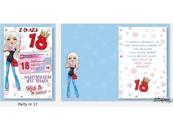 Stamp Karnet Party – B6+ konvolutt – Fødselsdag 18, 17