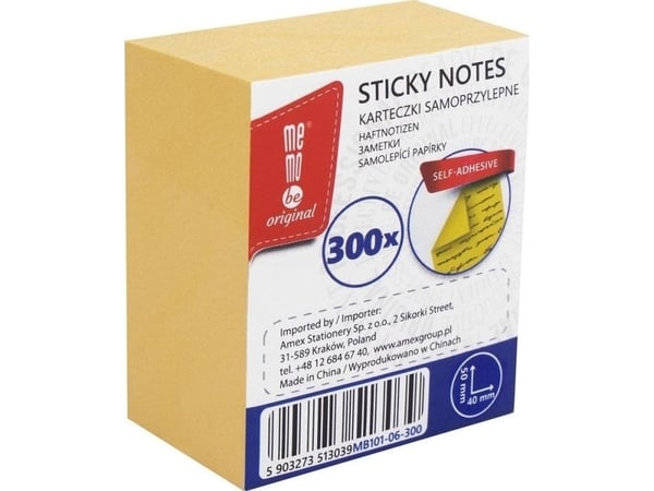 MemoBe selvklebende blokk 40x50 mm 300K gul MemoBe