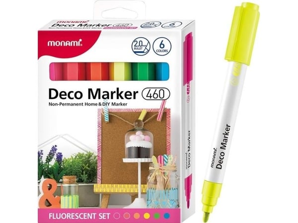 Monami Deco Marker B 460 akryl dekorationspennor, 6 färger, fluorescerande