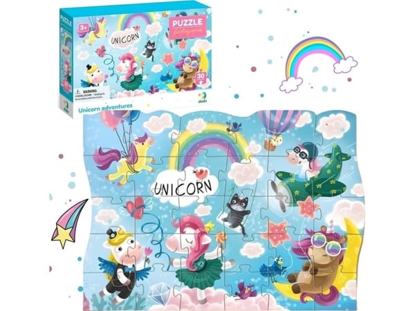 Dodo PUZZLE PRZYGODA JEDNOROZCA 30 deler fargerik puslespill for de minste