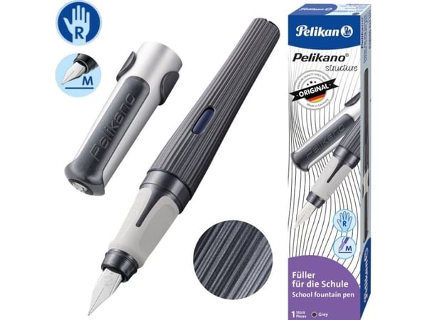 Pelikan 824507, Grå, Fyllesystem med patron, Blå, Rustfritt stål, Medium, Høyrehendt