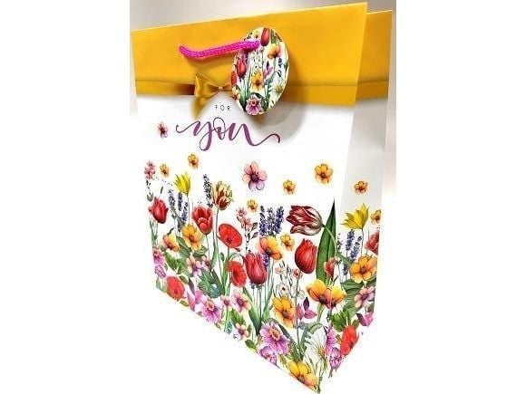 Dekorativ gavepose matt 26x32x12 cm markblomster