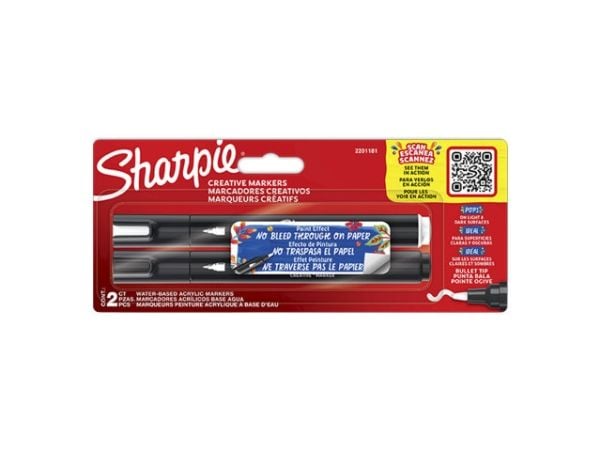 Sharpie 2201181, 2 kpl, musta, Valkoinen, Pyöreä pää, musta, Valkoinen, 2,5 mm, Kupla