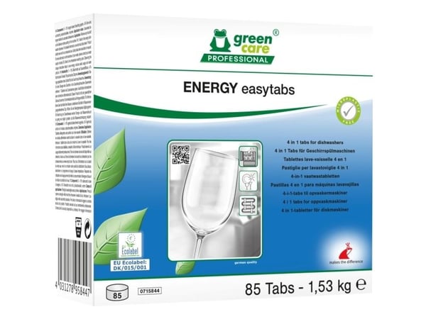 Opvasketabs, Green Care Professional ENERGY Easytabs, 4-i-1, uden klor, farve og parfume Opvasketabs, Green Care Professional ENERGY Easytabs, 4-i-1, uden klor, farve og parfume
