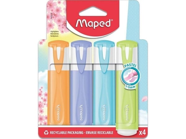 Maped 742510, 4 stykker, Blå, Grønn, Rosa, Lilac, Meisel tupp, 1 mm, 5 mm
