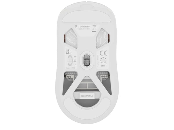 Genesis Zircon 660 Pro - Mus - optisk - 6 knapper - kablet, trådløs - USB-C, 2.4 GHz, USB-A, Bluetooth 5.0 - USB trådløs mottaker - hvit