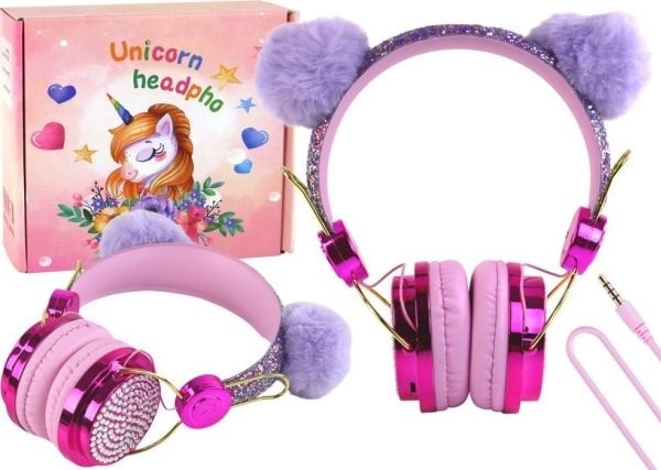 LeanToys hörlurar med kabel i rosa toner öronmusslor mikrofonreglage