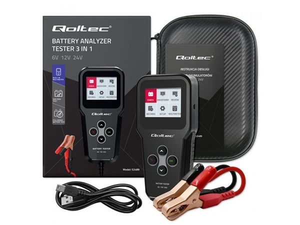 Qoltec Digital batteritester 3-i-1 med LCD | Polsk meny | 6V | 12V | 24V | 30 Ah-200 Ah