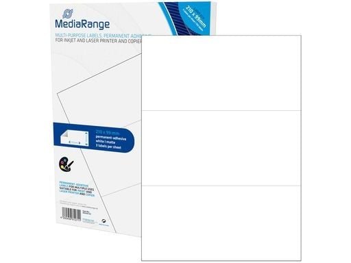MediaRange MRINK142, Hvit, Permanent, 210 x 99, A4, Matte, Laser/Blekkskriver