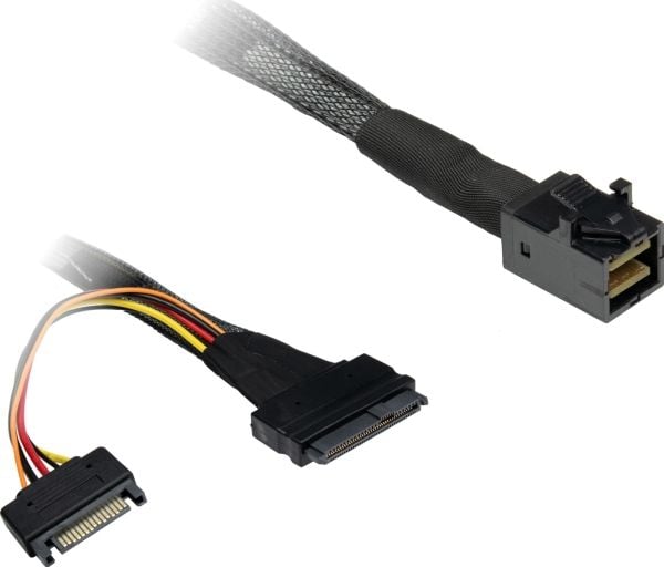 Inter-Tech - SAS intern kabel - SAS 24Gbit/s - SFF-8643 til SATA-strøm, U.2 (SFF-8639) - 75 cm