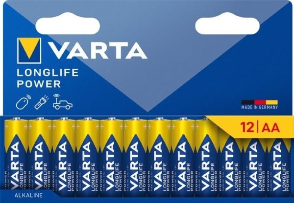 Varta Longlife Power AA, Kertakäyttöinen akku, AA, Alkali, 1,5 V, 12 kpl, 10 vuosi/vuosia