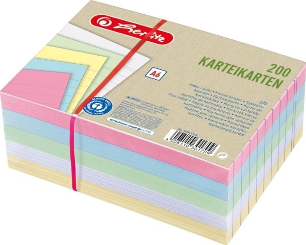 Herlitz 50041145, Multifärg, A6, Linjerat papper, 180 g/m ^, 200 styck