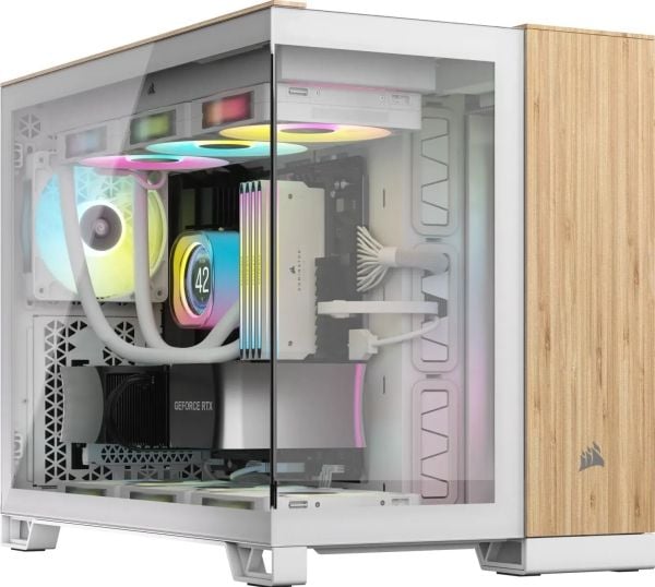 CORSAIR 2500X - Mid tower - micro ATX - sidepanel med vindu (herdet glass) - ingen strømforsyning (ATX) - hvit, bamboo wood - USB/lyd