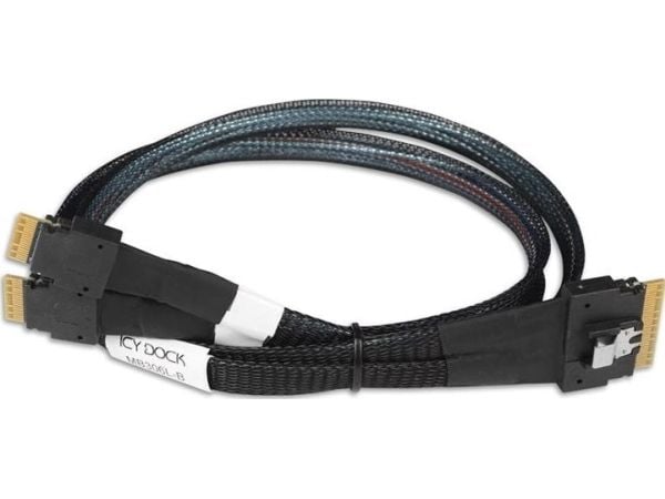 Icy Dock MB306L-B, 0,5 m, SlimSAS 8i SFF-8654, 2x SlimSAS 4i SFF-8654, Rett, Rett, Hankjønn/hankjønn