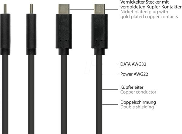 Alcasa 2831-CV010S, 1 m, USB C, USB C, USB 3.2 Gen 2 (3.1 Gen 2), 10 Gbit/sek., Sort
