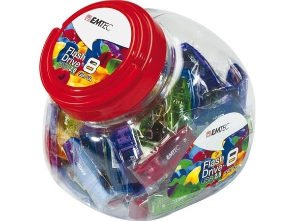 EMTEC C410 Color Mix Candy jar - USB-flashstasjon - 32 GB - USB 2.0 - slikkerirød, candy blue, sukkertøysgul, candy green, candy purple (en pakke 80)