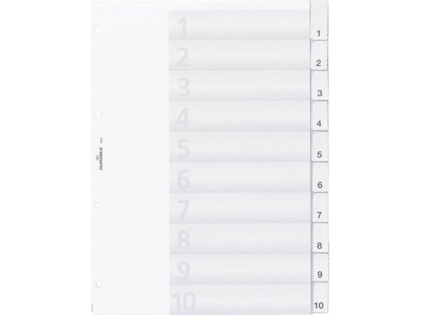 Durable 6821-19, Numerisk faneindeks, Gjennomsiktig, Portrett, A4, 2, 4, 225 mm