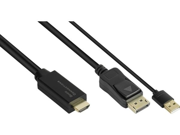 Alcasa HDMI-DP020, 2 m, HDMI-tyyppi A (vakio), DisplayPort, Uros, Uros, Suora