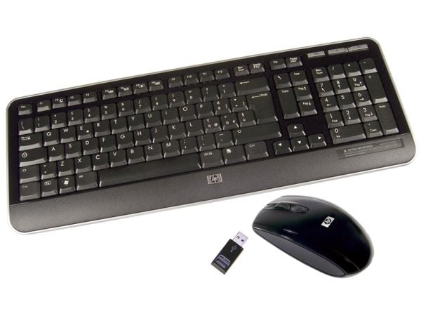 HP 505143-051, Fullstor (100 %), Trådlös, RF Trådlös, AZERTY, Svart, Mus inkluderad