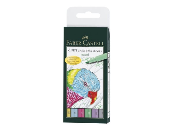 Faber-Castell PITT Artist Pen - Børstepenn - permanent - assorterte pastellfarger - tusj (en pakke 6)
