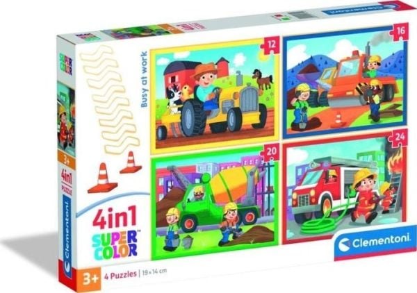 Clementoni Puzzle SuperColor 4in1 Busy at Work - 72 brikker totalt (21741)