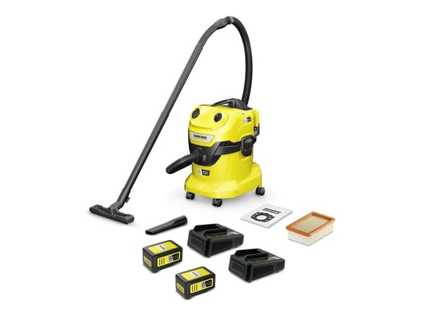 Kärcher WD 4-18 Dual Battery Set - Dammsugare - med behållare - med/utan påse - gul - 2 batterier, laddare medföljer