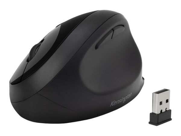 Kensington Pro Fit Ergo Wireless Mouse - Mus - ergonomisk - 5 knappar - trådlös - 2.4 GHz, Bluetooth 4.0 LE - trådlös USB-mottagare - svart - detal...