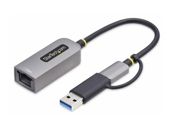 Startech USB-C to Ethernet Adapter w/USB-A Adapter, Realtek RTL8153B - Nettverksadapter - USB-C 3.2 Gen 1 - Gigabit Ethernet - romgrå