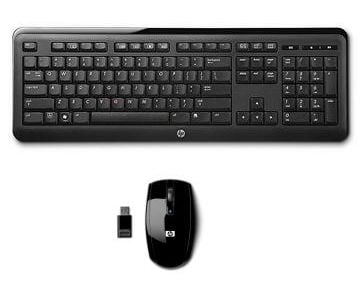HP 640985-031, Fullstor (100 %), Trådlös, RF Trådlös, QWERTY, Svart, Mus inkluderad